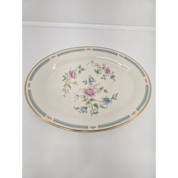 Noritake Japan Rosamor 6321 Oval Platter Pink Blue Flowers Gold Rim - Picture 1 of 3